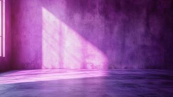 A violet room is illuminated by sun streaks through windows. The color gradient creates a gentle mood with a bare aesthetic appeal. photo