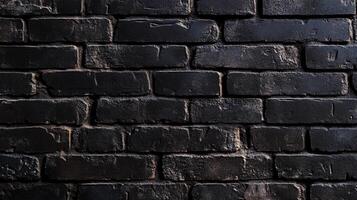 Textured black brick wall pattern. Dark tone brings out structure. Neutral background for creative projects, architectural design, or graphic art. photo