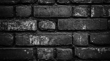 Monochrome brickwork creates texture and pattern, a dark abstract background of old bricks with worn surfaces and deep lines. photo