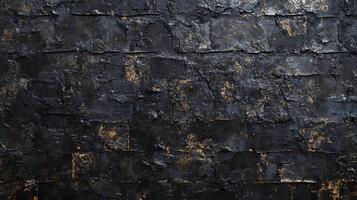 Textured black wall with gold accents. Abstract background. Perfect for use as a design element, backdrop, or creative texture. photo