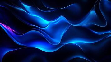 Abstract fluid design featuring flowing, luminous blue waves set against a dark backdrop, creating a captivating visual experience. photo