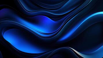Abstract design featuring waves in deep blues and blacks, creating a dynamic and fluid motion. Use of light enhances the depth and texture. photo
