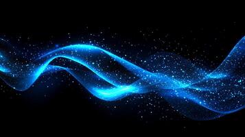 An abstract, dynamic wave of flowing blue light and sparkling particles against a dark background, evoking a sense of energy and elegance. photo