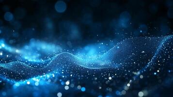 A mesmerizing display of blue particles forming flowing waves and ethereal bokeh, creating a sense of wonder and dynamic digital energy. photo