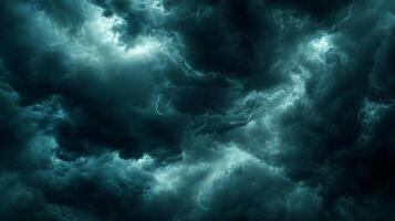 Dramatic clouds with lightning strikes fill the sky, creating a captivating and atmospheric display of nature's power during a storm. photo