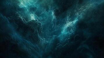 An ethereal nebula with swirling cosmic clouds painted in shades of turquoise and deep blue, evoking a sense of wonder and interstellar mystery. photo