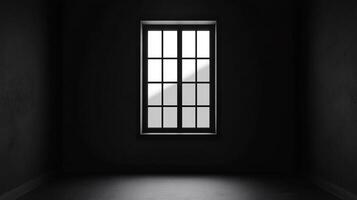 A striking contrast of light and shadow as a bright window illuminates the dark room, creating a sense of minimalist beauty and tranquility. photo