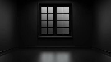 Monochrome room featuring a grid-patterned window, offering a stark contrast with its surroundings through diffused light and muted reflections. photo