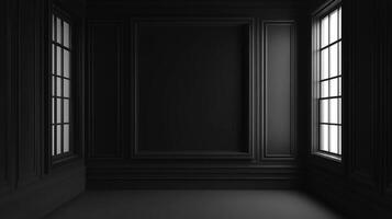 Monochromatic interior, a symphony of shadows and light. A minimalist canvas painted with darkness, inviting introspection and serenity. photo