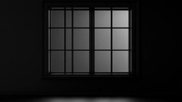 Window detail in a dark room. Light filters softly through the frosted glass, casting a serene glow. The black frame adds to the modern look. photo