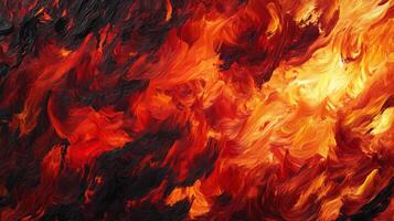 Abstract fiery strokes of deep reds, vibrant oranges, and dark blacks blend together in a fluid motion, evoking warmth and depth. photo