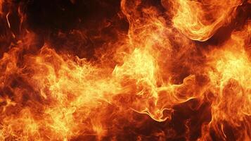 Swirling flames erupt in a vibrant display of intense heat and power, against a dark background, with wisps of smoke adding to the drama. photo