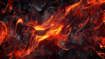Fiery abstract swirls of molten reds and oranges against a backdrop of dark charcoal. Intense heat and dynamic movement evoke the feeling of lava. photo