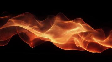 Abstract glowing digital mesh flowing in an organic waveform against a stark black backdrop. Mesmerizing and dynamic digital art. photo