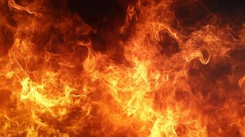 Vivid flames dance in a fiery inferno, showcasing the raw power and intense heat of uncontrolled combustion. The color is intense. photo