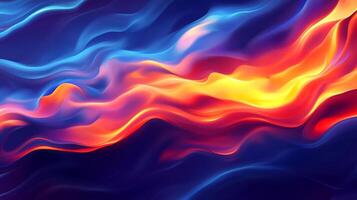 Abstract waves of color, blending cool blues with fiery oranges and yellows, create a dynamic and fluid pattern in this digital artwork. photo