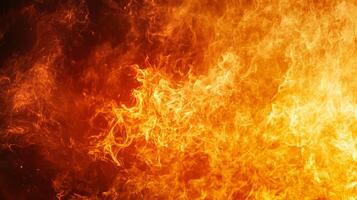 A fiery inferno engulfs the scene, radiating intense heat and light. The mesmerizing flames dance and flicker, creating a dynamic visual. photo