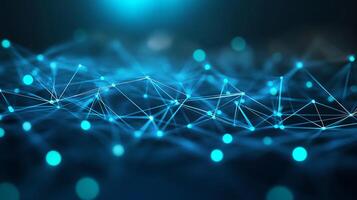 Abstract blue network with connected dots and lines suggesting connectivity, technology, and global communications. photo