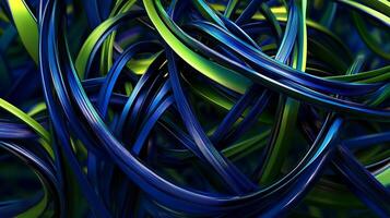 Abstract art featuring flowing blue and green curved ribbons intertwined to create a dynamic, modern design with depth and movement. photo