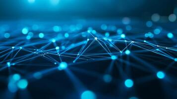 Blue abstract network with connected dots and lines, representing technology, communication, data, and modern connections. photo