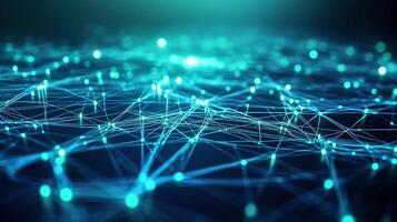 Abstract network of interconnected glowing nodes symbolizing technology, connectivity, and data flow, creating a futuristic atmosphere. photo