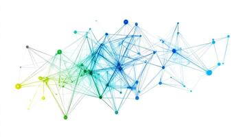 Abstract colorful network of interconnected dots and lines simulating connections in a data network or neural network concept. photo
