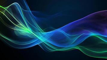 Abstract wave design with flowing blue and green lines, creating a dynamic and modern digital art piece on a dark background. photo