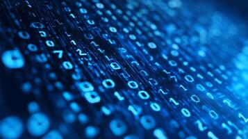 A mesmerizing display of digital data streams, illuminated by vibrant blue hues, visualizing technology and information processing. photo