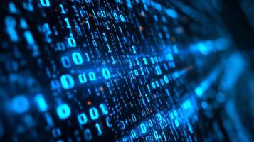 Abstract rendering of digital binary code stream. A technological background of glowing ones and zeros symbolizing data flow. photo