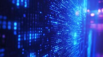 Digital data flow displayed as streams of blue light, creating a visually complex and technological aesthetic data abstraction. photo