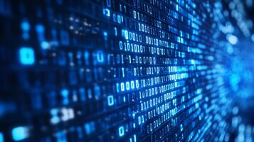Futuristic binary code background. Matrix-style digital information flowing across a screen. A sense of digital abstraction and innovation. photo