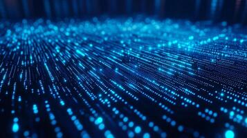 A futuristic backdrop with glowing blue lights arranged in precise patterns against a dark background. Represents data streams and technology. photo