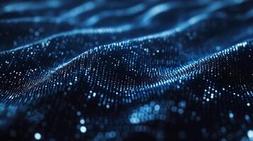 Abstract futuristic blue surface made of glowing particles forming soft waves. Technological concept for innovation and digital network. photo