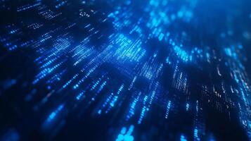 Abstract blue digital matrix of data, futuristic cybernetic interface conveys innovation, tech, connectivity, and modern network systems. photo