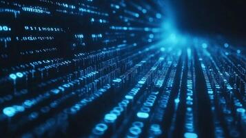 Blue digital data stream. Binary code flowing across the screen. Technology and big data concept. Futuristic network. photo