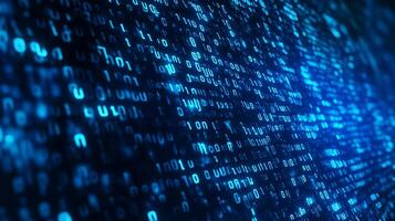 Abstract digital data stream with glowing binary code. Representing computer systems, information technology, and modern communication. photo