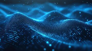 Abstract blue landscape made of glowing particles. Perfect for backgrounds, visualizations, and technology-related themes. photo