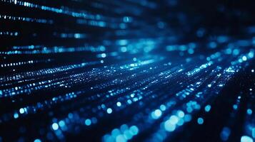 Abstract digital flow with blue particles, glowing like fiber optics. Suggests futuristic tech and data transfer. photo