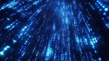 Abstract tunnel of blue light streams cascading down into the deep dark. Digital rain, virtual reality, tech concept. Beautiful data background. photo