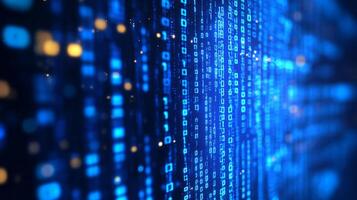 Abstract visualization of digital data. Binary code streams in blue evoke computing technology, cybernetics and information processing. photo
