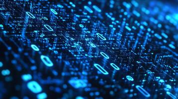 Abstract digital network background with glowing binary code, zero and one, representing data, information flow, and technology concept. photo