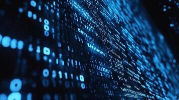 Abstract binary code pattern illuminated in blue, a visual representation of technology, digital data, and cybersecurity concepts. photo