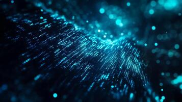 Abstract technology background featuring digital code. Blue lights and bokeh create a futuristic, dynamic effect. Cybersecurity concept. photo