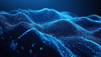 Abstract wave pattern formed by glowing blue particles, ideal for technology or futuristic backgrounds. Perfect for adding modern touch. photo