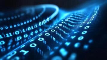 Abstract digital stream of binary code, conveying concepts of technology, data, and cyberspace in a stylized, visually engaging manner. photo