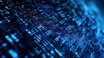Abstract depiction of digital data with binary code and interconnected lines, symbolizing technology, information and digital transformation photo