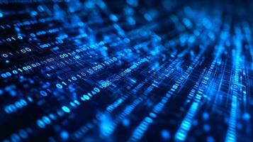 Blue digital binary code stream background. Data processing and transmission. Innovative information technology, cybersecurity. photo