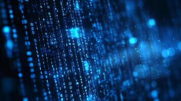 Abstract background of binary code cascading in blue tones representing data processing, cybersecurity, information technology. photo