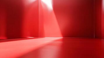 Sunbeams illuminating empty corner of shiny red room photo