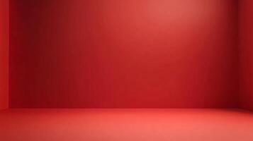 Empty red room with floor and wall creating abstract background photo